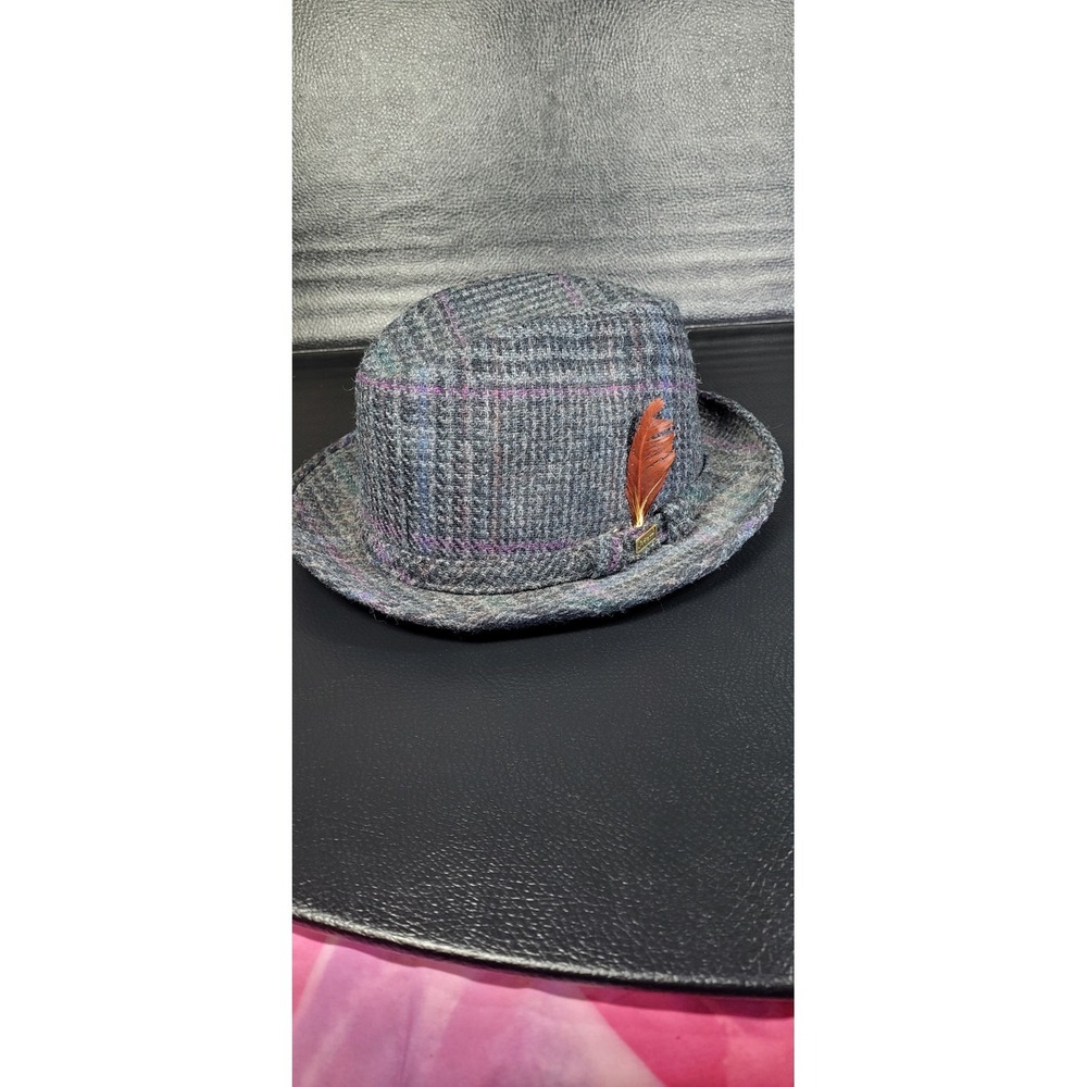 Vintage Adam New York Hat Mens sz 7 1/4-3/8t Gray Plaid Wool Fedora‎ Houndstooth